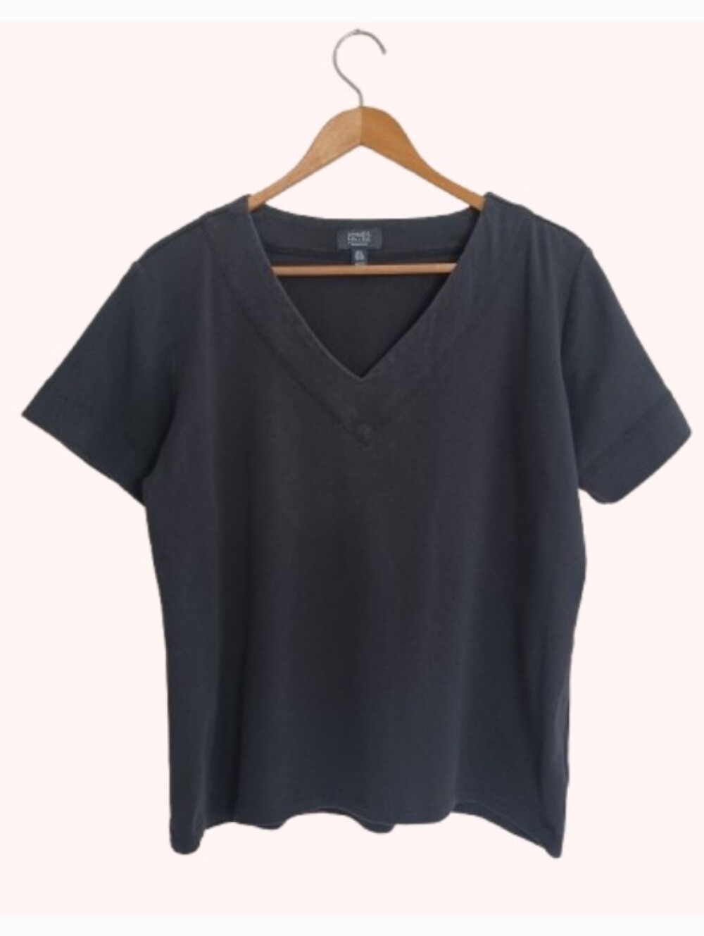 Jones New York Charcoal Black V-Neck Cotton Top Large Excellent Condition